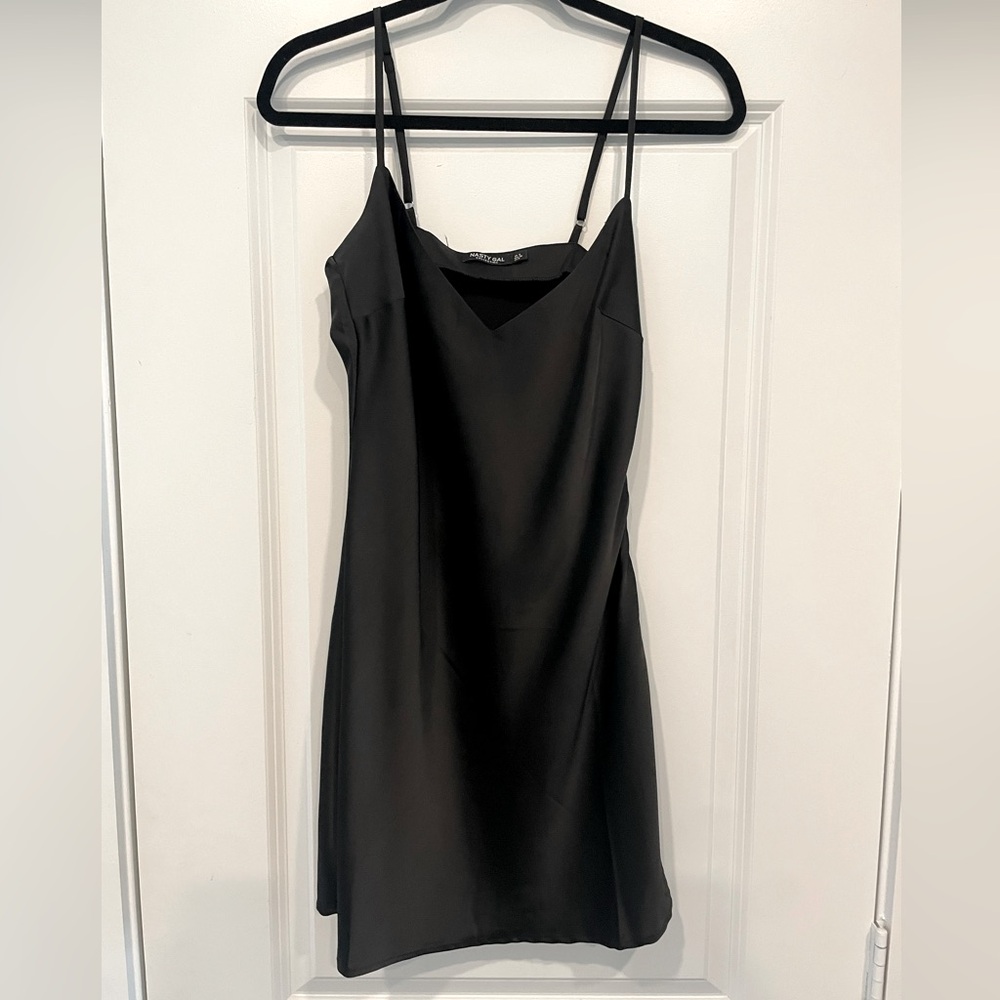 Nasty Gal Black V-neck Satin Slip Dress
